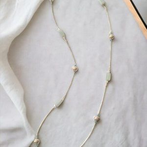 Soft glass aqua green stone Infinity Necklace with Gold accents